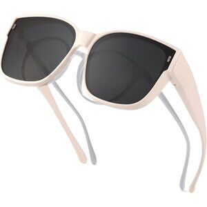 Women's A0 Beige Frame Grey Lens Polarized Fit Over UV Protection Sun Glasses